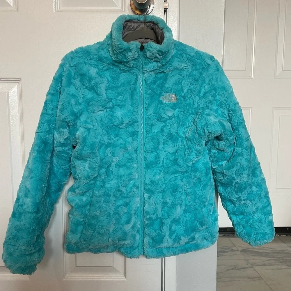 North face reversible puffer fleece jacket Girls size L (14/16)